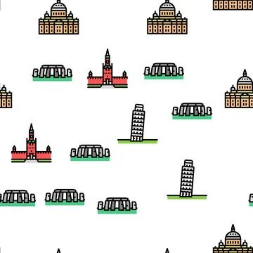 Europe Monument Construction vector seamless pattern Ilustração Stock