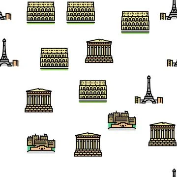 Europe Monument Construction vector seamless pattern Stock Illustration