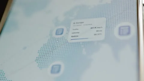 Europe network statistics beside server marker Video stock 345491729