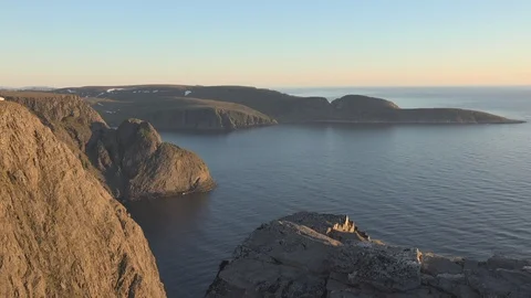 Europe Norway the North Cape spit of land in midnight sun Stock Footage