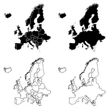 Europe Outline and Solid Fill Map Set. 스톡 일러스트