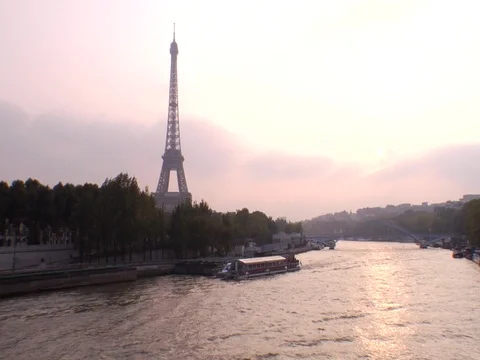 Europe Paris River Eiffel Tower Video stock 84458069