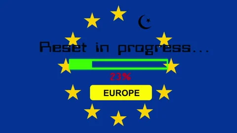 Europe Reset In Progress Concept With EU Flag Loading Bar And Reboot Percenta Stock Footage 330686844
