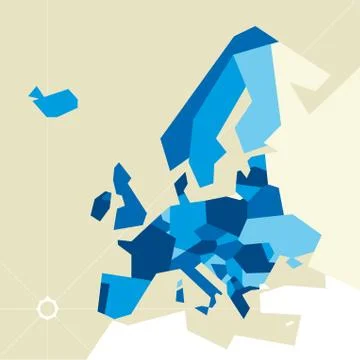 Europe restricted map. Only poligons in blue tones. Stock Illustration