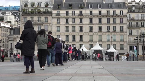 Europe second wave Covid-19 coronavirus, long lines test center Paris France Stock Footage 139614031