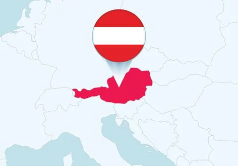 Europe with selected Austria map and Austria flag icon. Stock Illustration