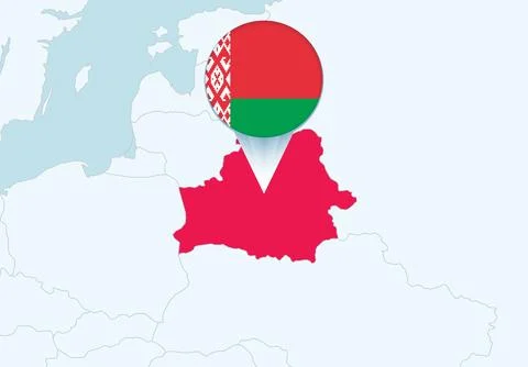 Europe with selected Belarus map and Belarus flag icon. Stock Illustration