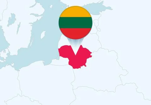 Europe with selected Lithuania map and Lithuania flag icon. Stock Illustration