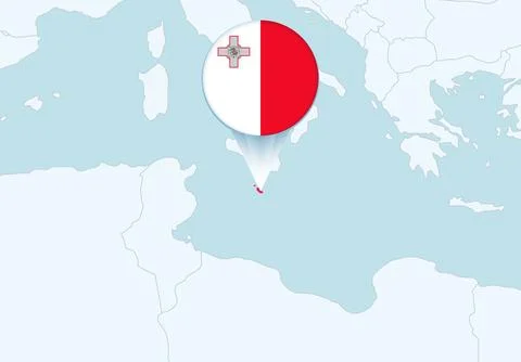 Europe with selected Malta map and Malta flag icon. Stock Illustration