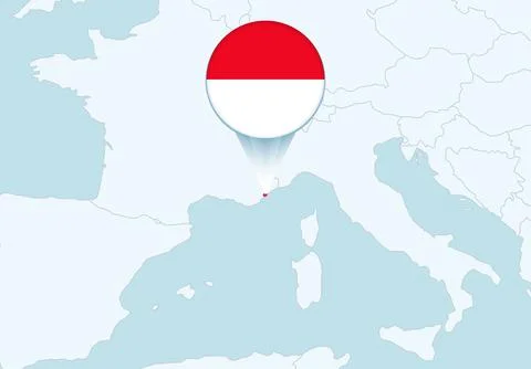 Europe with selected Monaco map and Monaco flag icon. Stock Illustration