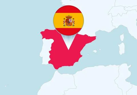Europe with selected Spain map and Spain flag icon. Stock Illustration