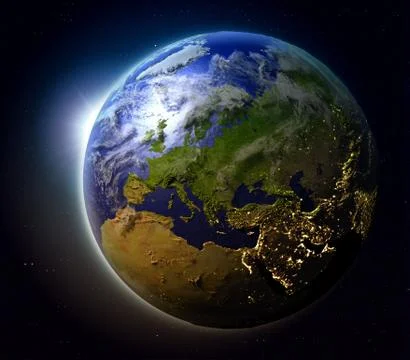Europe from space at sunset Stock Illustration