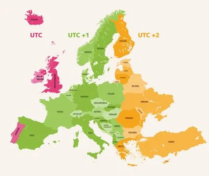 Europe time zones vector map Stock Illustration