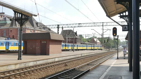 Europe Train Station Platform, Empty No Passengers Railway Background Stock Footage 150691641