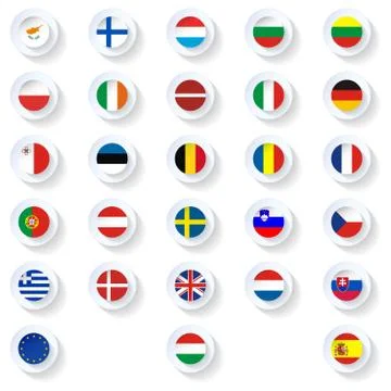 Europe union countries flags flat icons set Stock Illustration