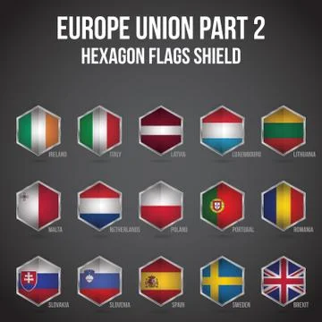 Europe Union Hexagon Flags Shield  Stock Illustration