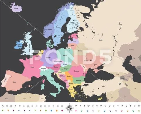 Europe vector high detailed political map Stock Illustration