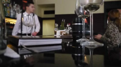 EUROPEAN BAR WITH BARTENDER Stock Footage 2880171