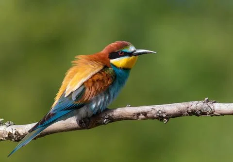 European bee-eater, merops apiaster. A bird sits on a branch on a beautiful.. Stock Photos