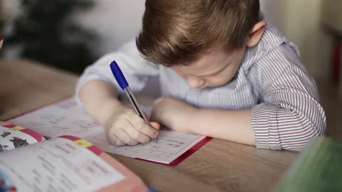A European boy is doing his homework Stock Footage 167599951