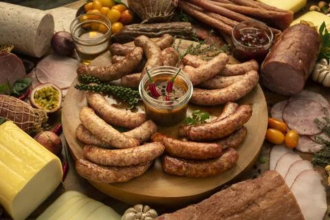 European buffet table of cold cuts sausage and ham selection Stock Photos
