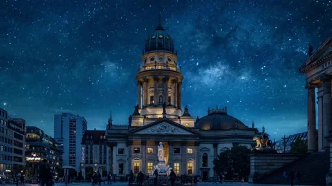 European city square at night star time lapse Stock Footage 144338053