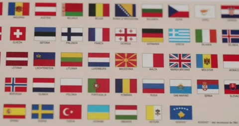 European countries flags collection on a world map Stock Footage 345589066