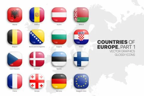 European Countries Flags Vector 3D Glossy Icons Set On White Background Part 1 イラスト素材