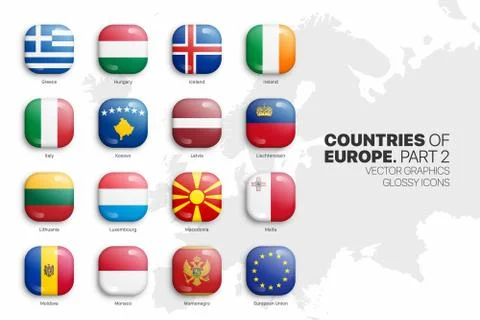 European Countries Flags Vector 3D Glossy Icons Set On White Background Part 2 Illustrazione stock