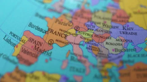 European Countries On The Rotating Globe. Video stock 124521085