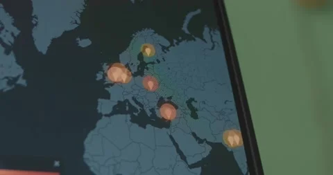 European countries under cyber attacks shown on real time digital map Video stock 321753881