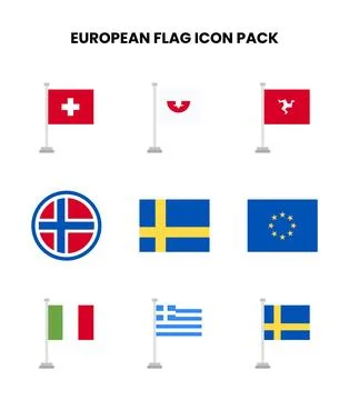 European Flag Flat Vector Icons Pack Stock Illustration