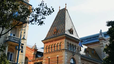 European flag on a tower in Budapest Stock Footage 252809308