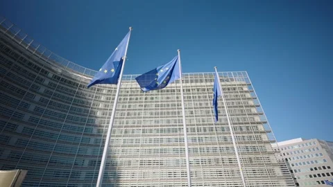 European Flags in EU District Brussels Belgium Vídeo Stock 340557835