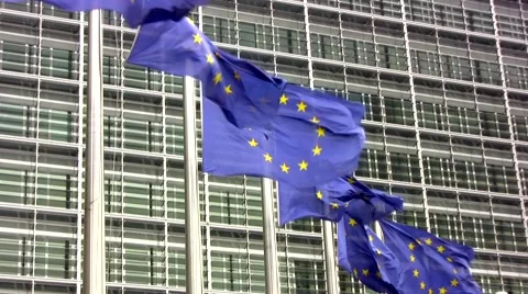 European flags outside the EU commision in Brussels, Belgium Stock Footage 57291205