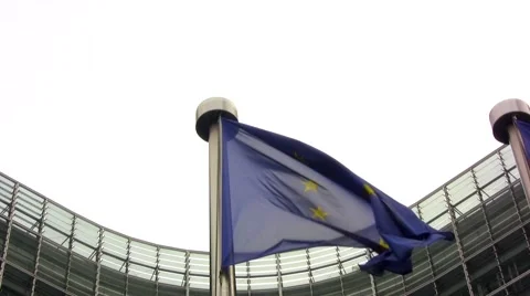 European flags outside the EU commision in Brussels, Belgium Stock Footage 57291312