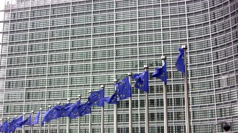 European flags outside the EU commision in Brussels, Belgium Stock Footage 57291900