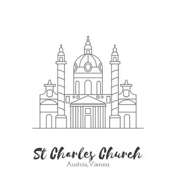 European landmark in thin line vector illustration Stock Illustration