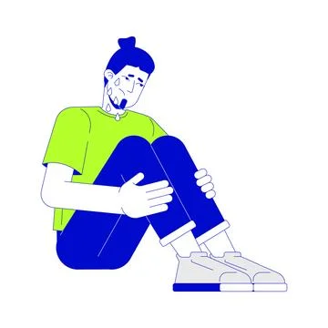 European man crying alone 2D linear cartoon character Stock Illustration