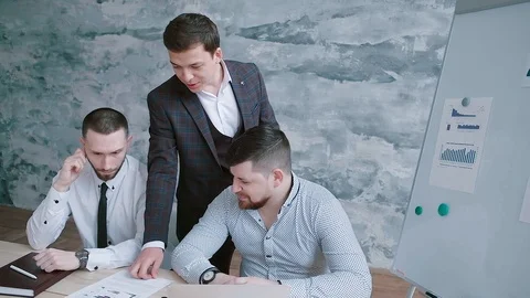 European man presents a new development strategy for the company. Stock Footage 125635371