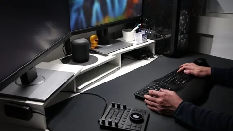 European man using ergonomic workplace equipment for login Stock Footage 288242465