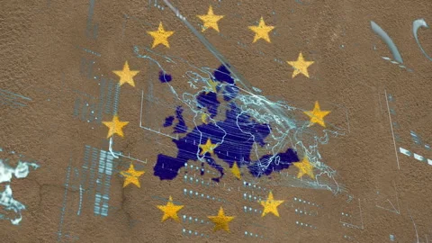 European map with digital data and stars animation on textured background Stock Footage 305178787