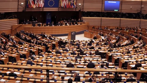European Parliament Congress Politicians Taking Decisions Stock Footage