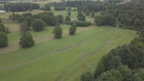European rural landscape seen from above. Aerial shot of nature in Europe. Stock Footage