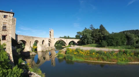 European Stone Bridge in Timelapse with Clouds Overhead Stock Footage 34204384