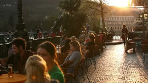 European sunset cafe Stock Footage 12368567