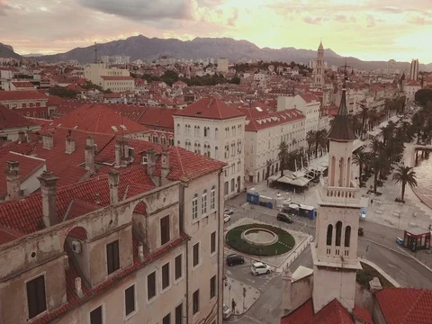 European Town Church Tower Stock Footage