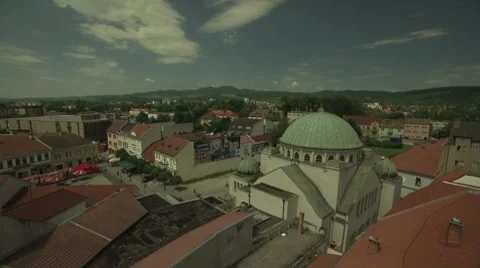 European town with synagogue from clock tower Stock Footage 8518951