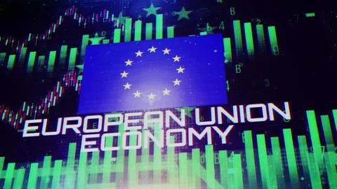 European Union Economy With Decrease Bar Chart Graph And Arrow Green V02 Stockbeeldmateriaal 320892627