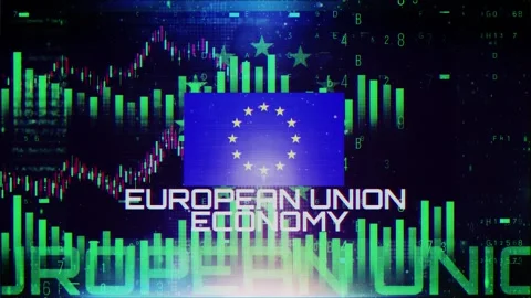 European Union Economy With Decrease Bar Chart Graph And Arrow Green Stock Footage 320892628